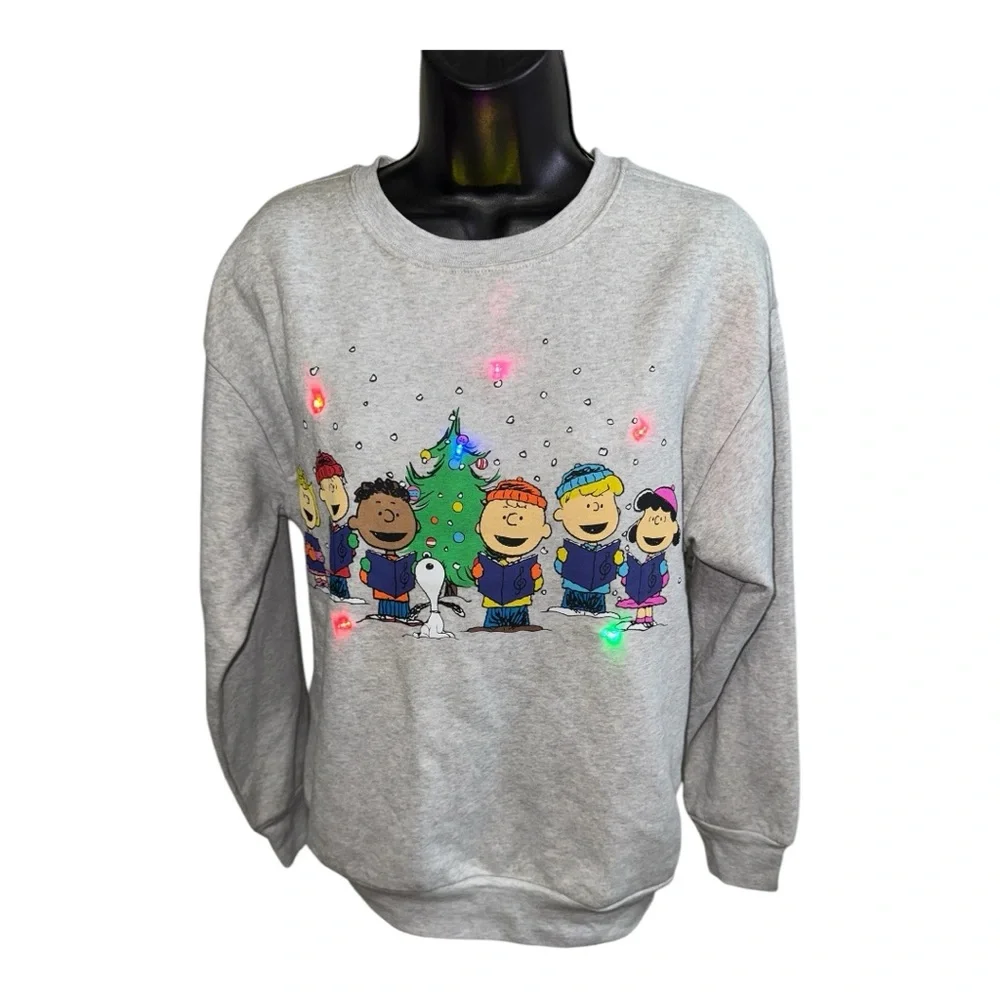 Women’s Peanuts Christmas/Holiday Gray Light Up Sweater - S